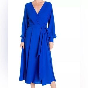 NWT Meghan Los Angeles midi dress sz M $379 retail Nordstrom wrap tie pearl cuff